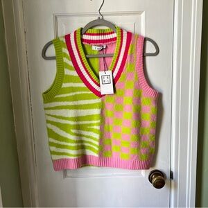 THML Colorful Knit Vest with Pink and Green Pattern